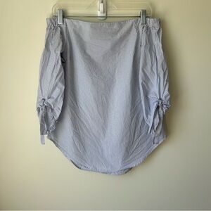 Babaton Blue and White Striped Off-The-Shoulder Blouse